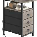 End Table with Charging Station, Side Tables Livingroom with USB Ports and Outlets,Narrow Nightstands Bedside Tables with 3 Drawers for Small Space,Slim Sofa Table Bedroom,Grey
