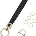 Car Keychain for Women Wristlet, Cute Leather Keychain with 360 Degree Rotatable, Anti-lost D-Ring Design (Black)