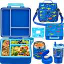 Bento Lunch Box for Kids with 17oz Soup Thermo,Insulated Tumbler Water Bottle and Insulated Lunch Bag,LeakProof 3 Compartment Lunch Food Container with Ice Pack for Kids to SchoolDinosaur