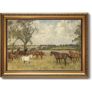 Vintage Gold Framed Horse Wall Art, English Countryside Print, 16x24 Inch
Ornate Impressionist Canvas, English Countryside Grazing Horses, 16x24 Wall Art for Home Office, Study or Reading Room