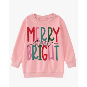 MODNTOGA Kids Boy Girl Merry and Bright Crewneck Sweatshirt Merry Christmas Sweatshirt Retro Xmas Long Sleeve Pullover Tops XL