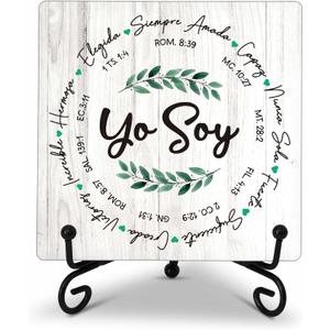 Bible Verse Decor Wood Plaque, Ya Soy Wood Block, Inspirational 5x5 Inch Christian Decor Plaque, Christmas Gifts Parties Church Religiou Decor Plaque Gifts, One Piece