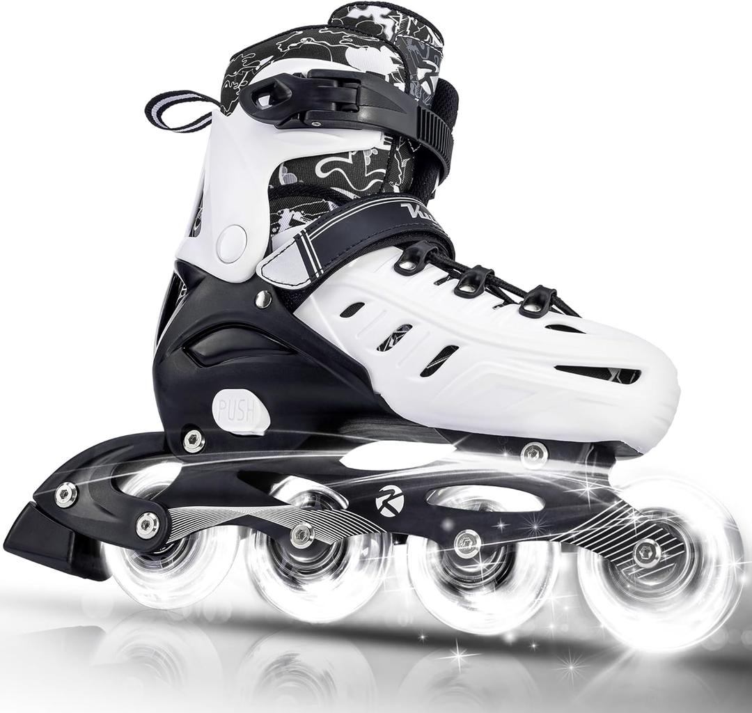 Inline Skates for Kids and Adult, Adjustable Fun Illuminating Skates for Girls, Boys, Women and Men Outdoor and Indoor, Beginners (Large-Youth & Adult, Black)