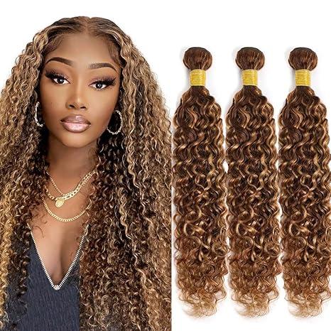 Ombre Human Hair Bundles P4/27 Kinky Curly Bundles Human Hair Ombre Dark Brown Bundles 12 12 12 Inch Brazilian Virgin Remy Hair Extensions Silky Soft Ombre Honry Brown Bundles