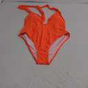 Lilosy Sexy Lace Up Plunge Neck Backless High Waisted Low Cut Leg Rise Thong Cheeky Brazilian 1 Piece Bikini Swimsuit Women Back Bathing Suit Tie Criss Cross Monokini Neon Orange X-Large