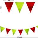 Red and Green Metallic Fabric Triangle Pennant Banner Flag Bunting Garland for Merry Grinchmas Birthday Baby Shower Bachelorette Xmas Holiday Christmas Holiday New Year Party Decorations Supplies