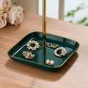 pickpiff Necklace Holder Stand with Ceramic Base: 12" Jewelry Tree Display Organizer for Necklaces, Bracelets, Rings, Earrings, Tall Gold and Green Stand for Women, Aesthetic Room Dcor