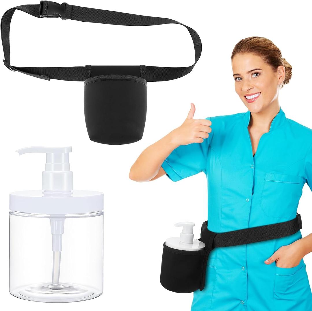 FoldTier 16 Oz Pump Bottle with Massage Lotion Holster Refillable Plastic Bottles Adjustable Single Holster Wide Mouth Jar Style Empty Pump Bottles Dispenser for Oil Lotion Massage Shampoo Conditioner