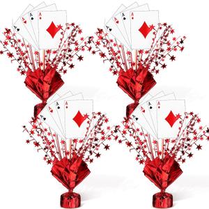 Weysat 4 Set Casino Poker Theme Centerpiece for Table Decorations Star Metallic Foil Spray Burst Centerpiece Poker a Card Sticks for Casino Night Game Birthday Party Decorations Supplies