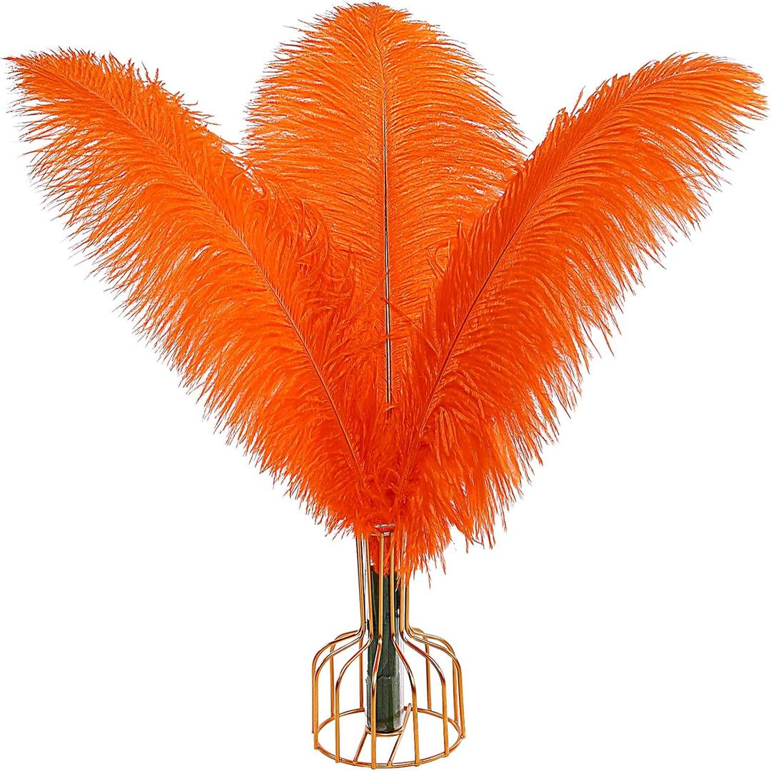 THARAHT Orange Ostrich Feathers 12pcs Large Natural Bulk 16-18Inch 40cm-45cm for Wedding Party Centerpieces Halloween and Home Decoration Feathers