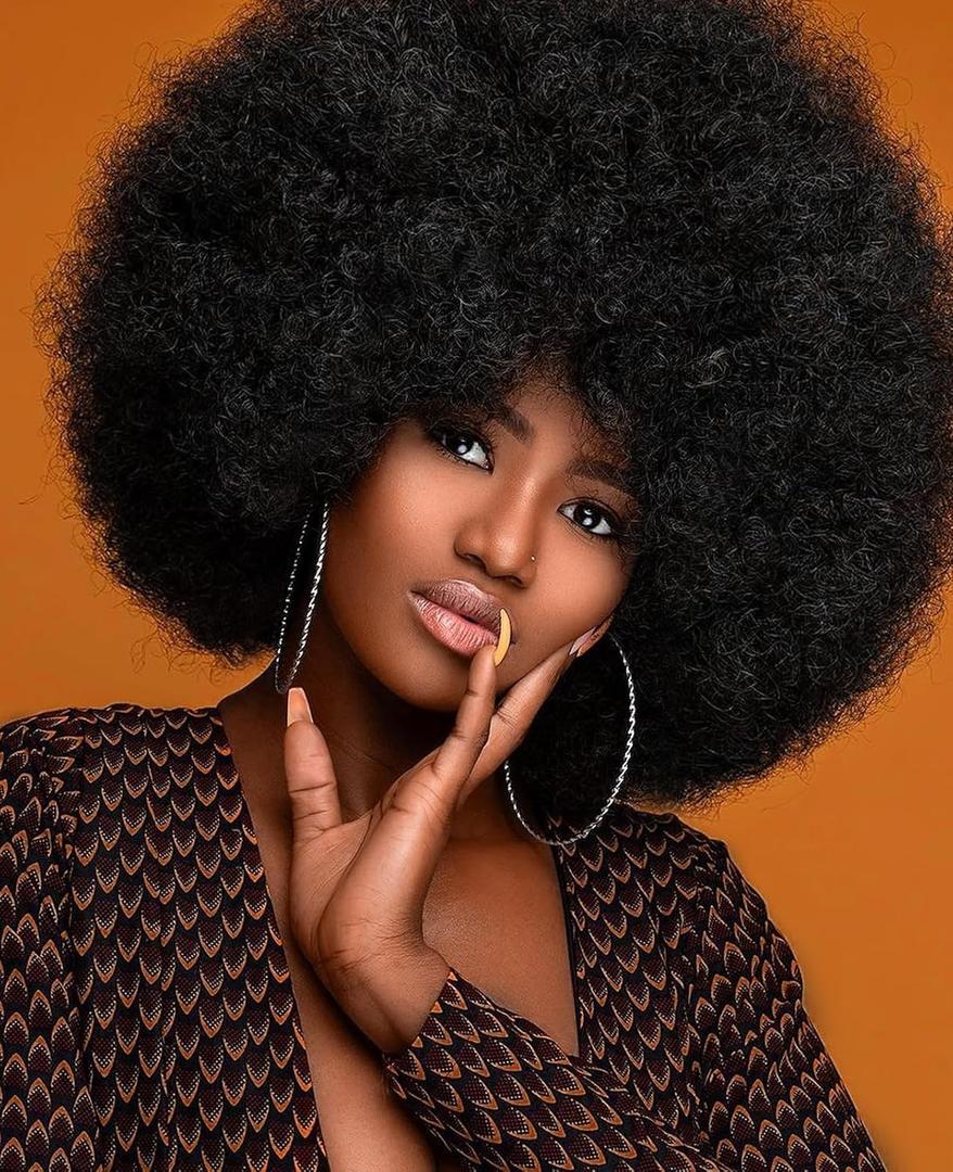 Afro Wig 14Inch Afro Wigs for Black Women 70s Afro Kinky Curly Wig Bouncy Huge Fluffy Puff Wigs Synthetic Hair for Cosplay Daily and Party Natural Black