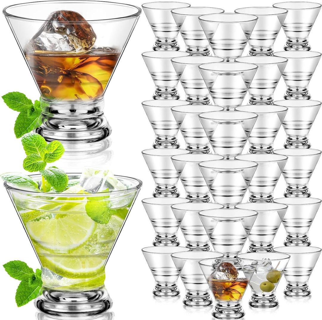 36 Pcs Martini Glasses Bulk 8oz Plastic Stemless Reusable Cocktail Glasses Clear Shot Glass Supplies for Home Bar Restaurant Wedding Birthday Housewarming Espresso Martini Party