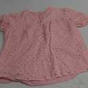 Glamaker Womens Summer Tops Blouse 2025 Casual Eyelet Embroidered Short Puff Sleeve Lace Hollow Out Button Dressy Shirts, Large