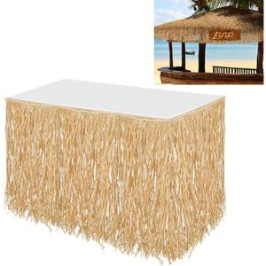 Natural Raffia Table Skirt Luau Grass Table Skirt Raffia Beach Fringe Decoration for Tropical Birthday Party Tiki Bar, Chair Skirt, Deck Skirt, Luau Tropical Hawaiian Party Table Decorations
 (108 x 30 Inch) Natural Raffia Table Skirt Luau Grass Table Skirt Raffia Beach Fringe Decoration for Tropical Birthday Party Tiki Bar, Chair Skirt, Deck Skirt, Luau Tropical Hawaiian Party Table Decorations
 (108 x 30 Inch)