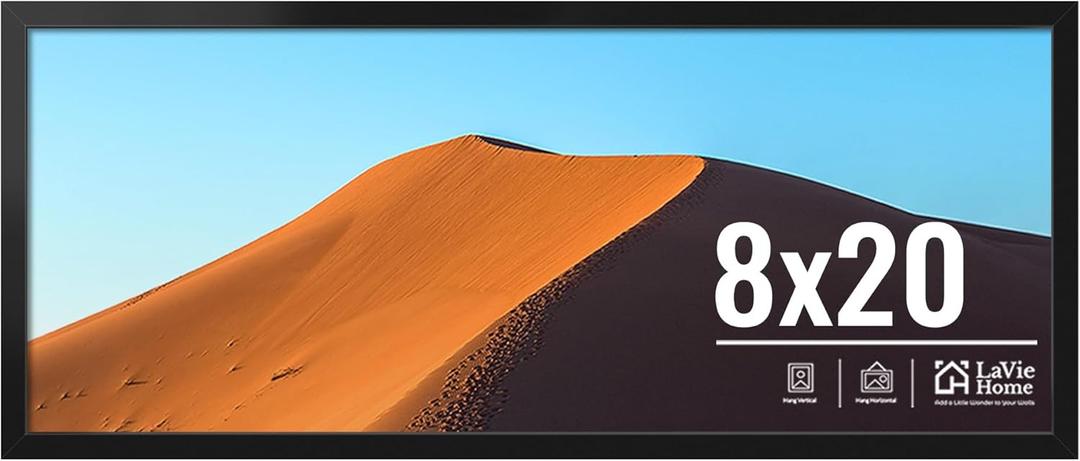 LaVie Home 8x20 Picture Frame for Wall Display, 8x20 Black Picture Frame with HD Plexiglas, 8 x 20 Frame 1 Pack, Display Frame for Vertical or Horizontal, Classic Collection