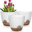Plant Pots 12/10/9 Inch Self Watering Pots, Set of 3 Plastic Planters with Drainage Holes and Saucers,Plastic Flower Pots,Nursery Planting Pot for Indoor Out Door Plants(White)