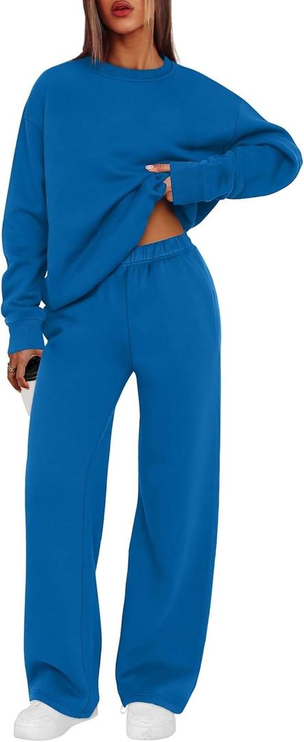 XIEERDUO Sweatsuits Women 2 Piece Outfit Matching Lounge Sets Fall Outfits 2025 Fashion Clothing Crewneck Track Suits (Medium, Blue)