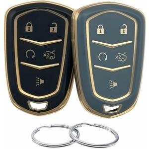 REPROTECTING TPU Key Fob Cover Compatible with (5 Buttons) 2014-2019 Cadillac ATS CT6 CTS Escalade Escalade ESV SRX XT5 XTS (Black/Grey)