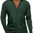 Hi-Tie Men's 4 Way Stretch Dress Shirts Long Sleeve Button Down Wrinkle Free Casual Formal Dress Shirt for Men (Green, XL)