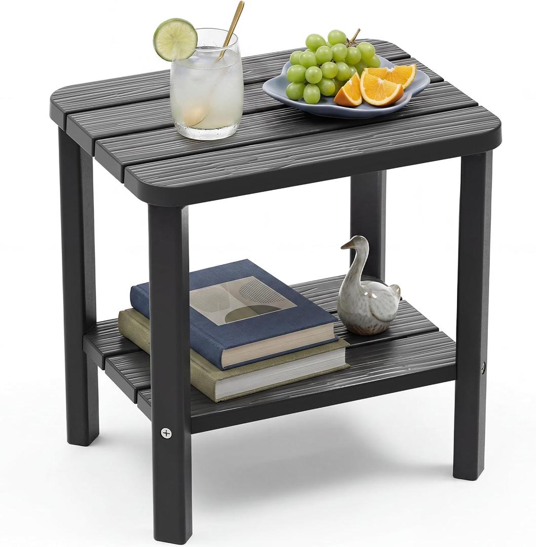 EFU Outdoor Side Table, Weather Resistant 2-Tier Small Outdoor Table, 16.46*12.52*16.46 in