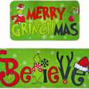 VKXO Christmas Kitchen & Bathroom Door Mats Set, Non Slip Runner Rug Xmas Holiday Home Decorations (Green A)