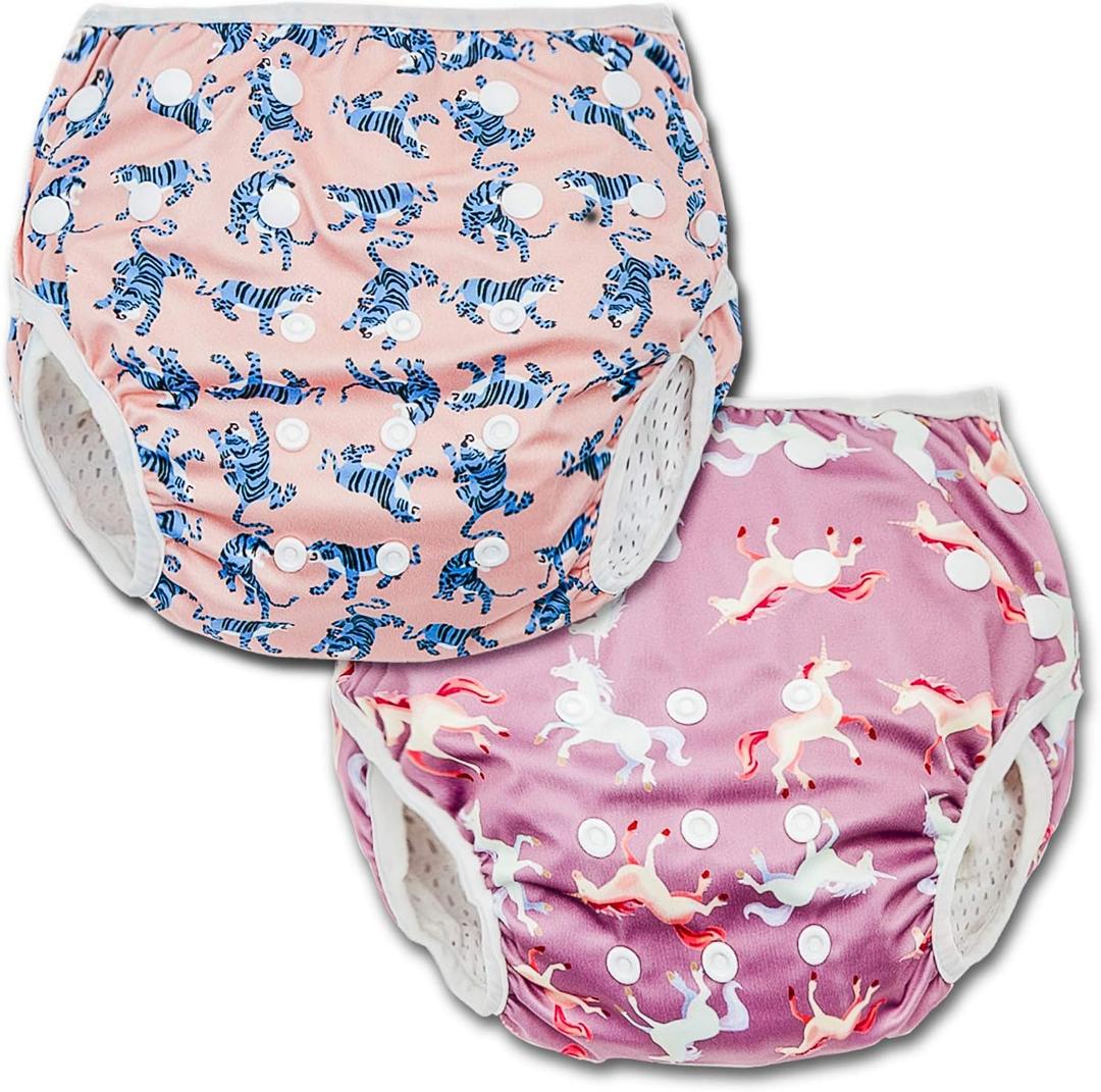 Joyo roy Reusable Swim Diapers 2pcs Snap One Size Swim Diapers Size 5 For Toddlers Baby Swimming Diaper Size 6 Easy-Wash Pool & Beach Baby Essentials Baby Girls' Waterproof Diaper For Swimming Lessons