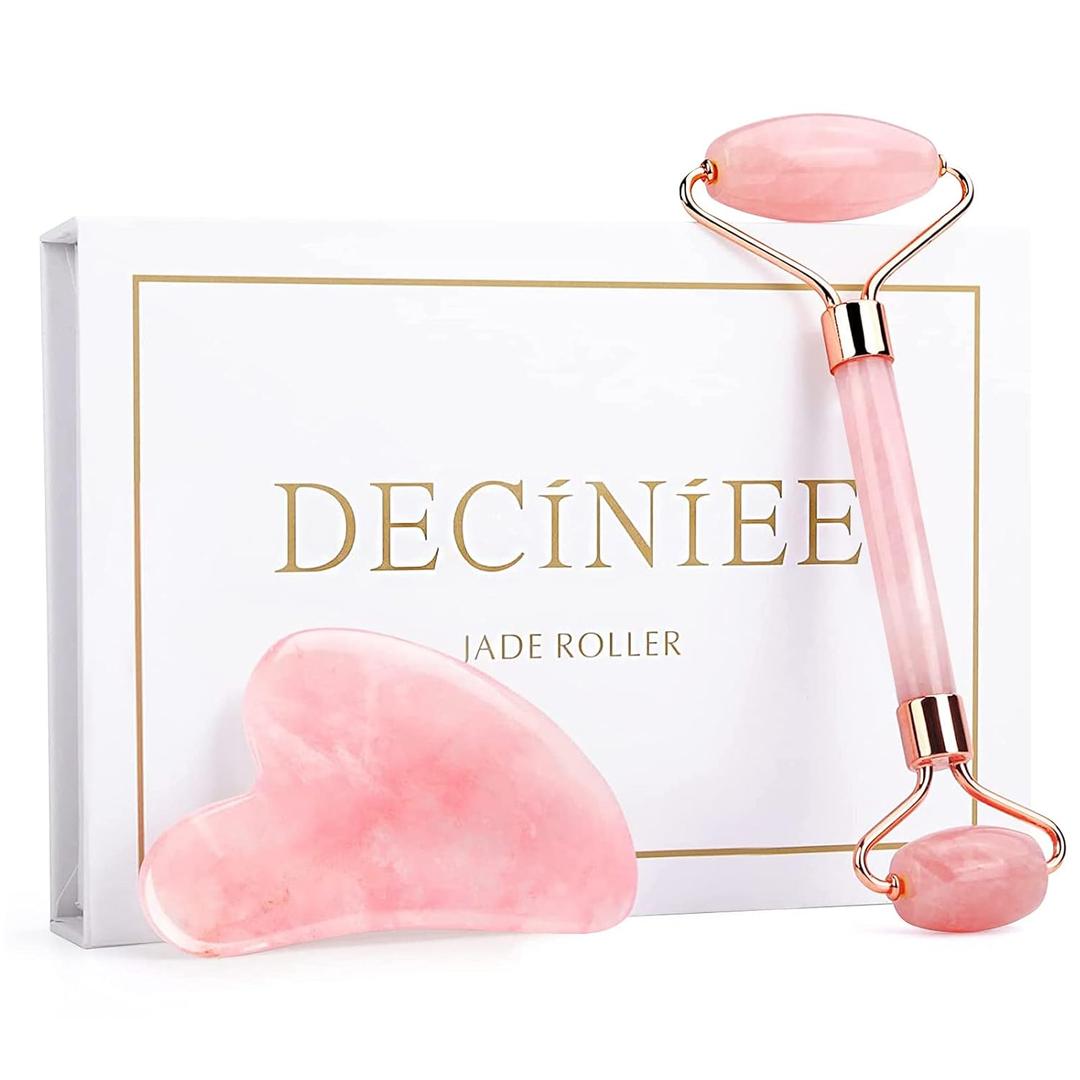 Deciniee Gua Sha Face Roller Tools: Jade Roller Facial Tools for Skin Care - Facial Massager for Face, Eyes, Neck, Relieve Fine Lines and Wrinkles (Pink)