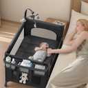 TinyGlow 4 in 1 Baby Bassinet, Pack and Play, Bedside Crib Sleeper, Diaper Changer, Quickly Assembled and Folded Portable Crib with Mattress and Mosquito Net, Easy to Carry