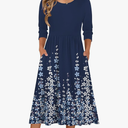 Zeagoo 3/4 Sleeve Women's Dress Casual Flowy A-Line Midi T-shirt Dresses with Pockets Crewneck Vocation Boho Beach Sundress, XL