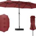 Sweetcrispy 15ft Large Patio Umbrella with Base Included, Rectangle Table Umbrella Outdoor Patio, Outside Umbrellas for Deck, Market, Backyard (Modern Red)