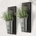 SHOHAYTO Farmhouse Wall Decor Set of 2 - Wood Hanging Planters with Artificial Eucalyptus, Rustic Vertical Pocket Vases for Bathroom Kitchen, Indoor Greenery Decor