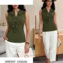 Women Sleeveless Work Blouses Dressy Casual Ruffle Tank Tops Summer Business Casual Office Outfit (Small, Army Green)