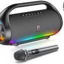 Karaoke Machine for Adults and Kids, Portable Bluetooth Speaker with Microphones, PA System with 2 Karaoke Microphones, Disco Lights for Home Parties Outdoor, Support USB/AUX/TWS