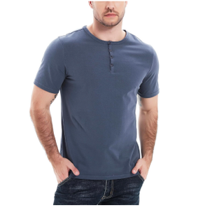 Men Short Sleeve Henley T Shirt Casual Fit with Button Shirt XL