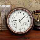 Rsobl 12 Inch Indoor Outdoor Wall Clock Waterproof with Temperature and Humidity Combo,Battery Operated Non Ticking Silent Clock Wall Decorative
