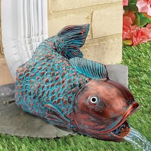 Real Fish Sculpture Gutter Diverter Rain,Eco-Friendly Resin Gutter Extender Diverter,Koi Decor Gutter Extension Downspout, Splash Block, Perfect Gutter Downspout Extension for 3"x4" Gutter (Bronze)