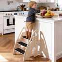 Toddler Step Stool, Wooden Height-Adjustable 3-Step Stool for Kids, Potty Training Stool with Handles and Non-Slip Pads for Bathroom Sink, Kitchen, Bedroom