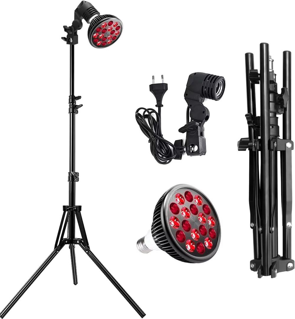 Wolezek LED Red Light Lamp with Stand, Adjustable Tripod 15"-61", 18 LEDs 660nm & 850nm Combo, E26 Standard Socket, Aluminium Shell, Black (R01D)