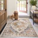 Madane Area Rug 3x5, Washable Vintage Entryway Rugs for Bedroom Non Slip Indoor Kitchen Runner for Living Room Laundry Room Playroom Soft Non-Slip Floor Carpets, Turmeric/Grey