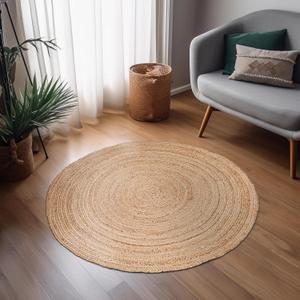 Hausattire Hand Woven Jute Braided Rug, 3 Round  Natural, Reversible Boho Entry Area Rugs for Kitchen, Living Room I Farmhouse Decorative Floor Rug, 3 Feet Round