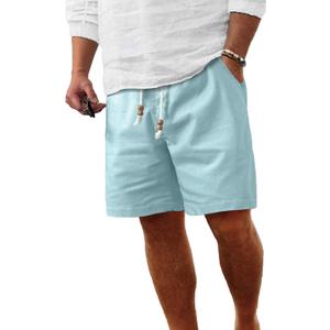 Comdecevis Men's Linen Shorts Casual Elastic Waist Drawstring Summer Beach Vacation Yoga Golf Shorts with Pockets (Blue, XL)