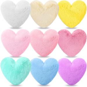 9 Pcs Pastel Colors Christmas Heart Pillow Faux Rabbit Fur Fluffy Heart Throw Pillows Cute Decorative Soft Throw Cushion for Women Couch Bed Sofa Chair Home