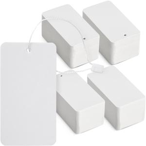 500-Pack Hang Tags with String Attached and Fasteners, Blank Writable Cardstock Paper Tags for Presents, Clothing, Shipping, Retail, Gift Bags, White (3.5x2 in)