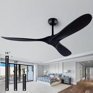 60 Ceiling Fans with Remote Control, No Lights, Modern Reversible DC Motor Indoor Outdoor 3 Blade Ceiling Fan for Patio, Living Room, Bedroom and Farmhouse (Black)