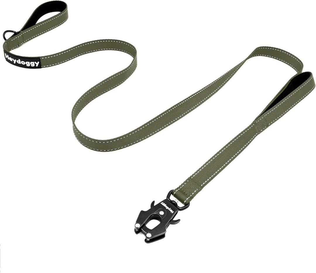 Strong Heavy Duty Dog Leash - 5ft Reflective Nylon Training Leash with Soft Padded Double Handle & Auto Lock Frog Clip - Safety Traffic Control for Large Medium Small Dogs No Pull Walk Army Green,5ft (5FT x 1" x 2.8MM)