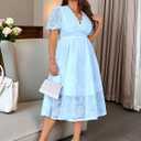 EYWOL Plus Size Wedding Guest Dress: Cocktail Dresses for Women - Brunch Dress with Sleeves - A Line Elegant Party Prom Blue (Blue, XXL)