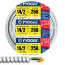 14/2 250FT MC Cable with Ground, 14 Gauge Wire Metal Clad Cable with Solid Copper Conductors, Aluminum Armor, Electric Wire for Indoor, Outdoor, Commercial, Industrial Use