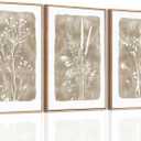 Beige Floral Canvas Wall Art Neutral Botanical Wall Decor 12x16 Inch Set of 3 for Living Room Bedroom Bathroom