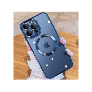 Blue Magnetic Glossy iPhone 15 Pro Case with Full Camera & Screen Protector