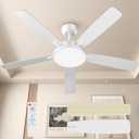TALOYA 52 Inch White Ceiling Fans with Lights Led Remote Control Flush Mount Low Profile for Bedroom Living Dining Room Outdoor Farmhouse Patio,Reversible,DC Motor,Diammable,Buzzer ON/Off,5 Blades